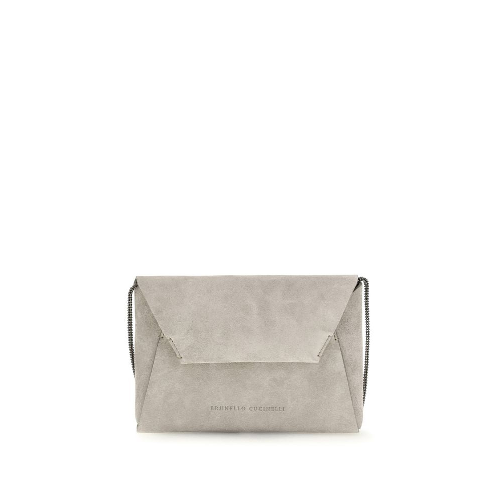 Sac bandoulière Bos Taurus en cuir de veau gris Brunello Cucinelli