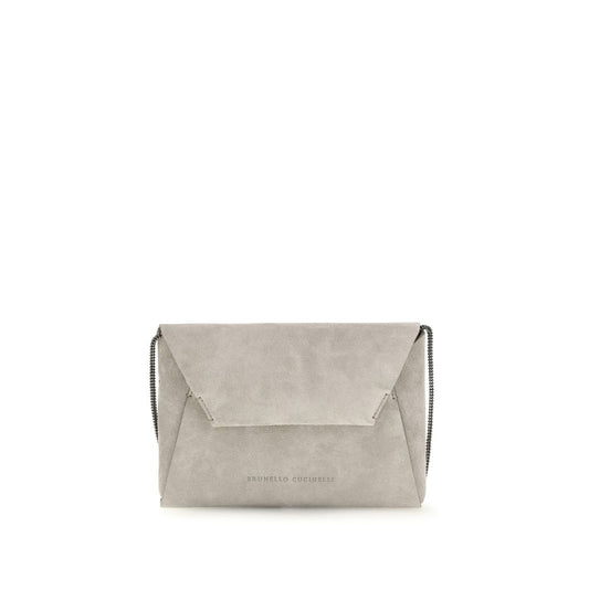Sac bandoulière Bos Taurus en cuir de veau gris Brunello Cucinelli