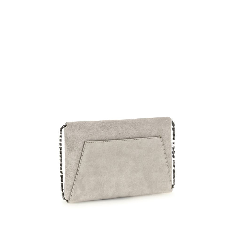 Sac bandoulière Bos Taurus en cuir de veau gris Brunello Cucinelli