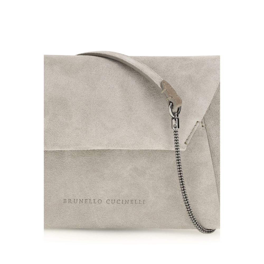 Sac bandoulière Bos Taurus en cuir de veau gris Brunello Cucinelli