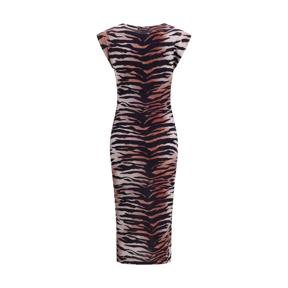 PINKO Multicolor Cotton Casual Dress with Tiger Print