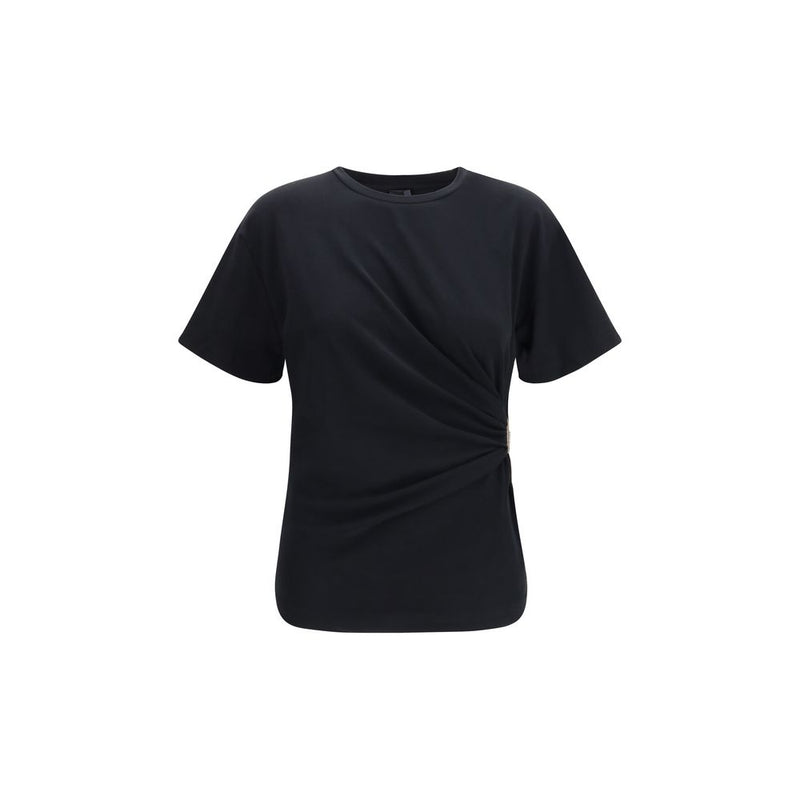 PINKO Mary Black Cotton T-Shirt with Gold Appliqué