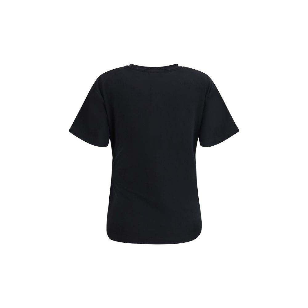 PINKO Mary Black Cotton T-Shirt with Gold Appliqué