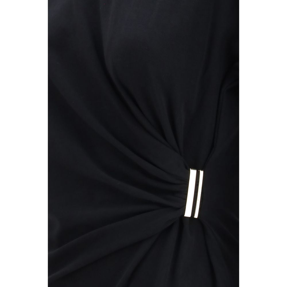 PINKO Mary Black Cotton T-Shirt with Gold Appliqué