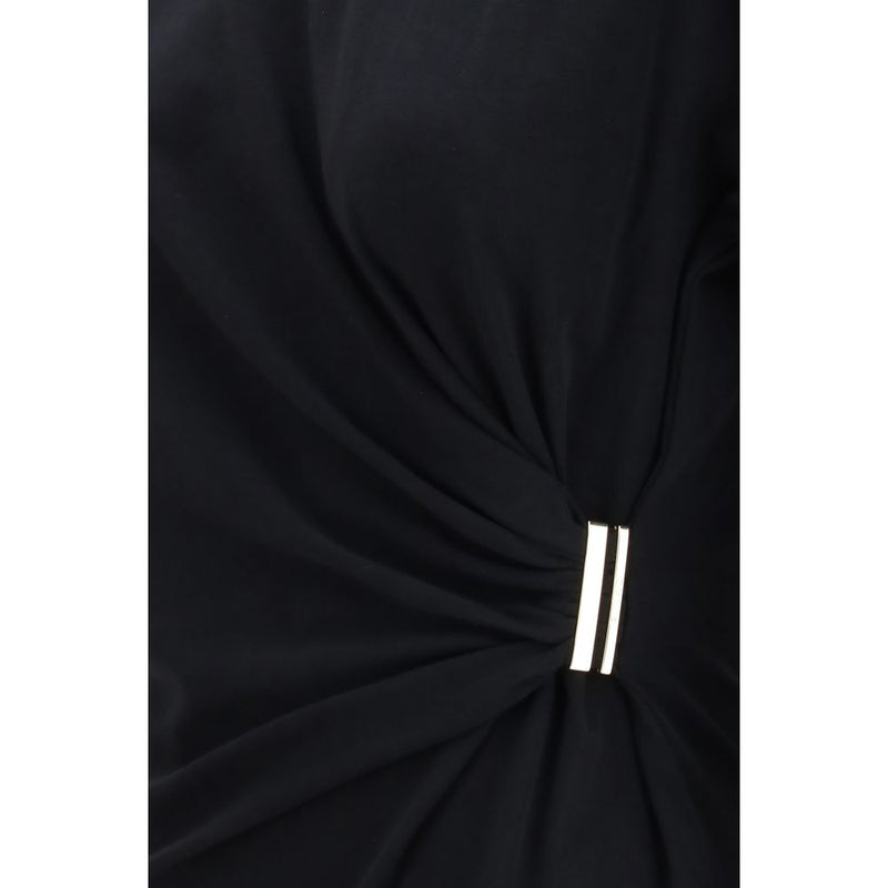 PINKO Mary Black Cotton T-Shirt with Gold Appliqué