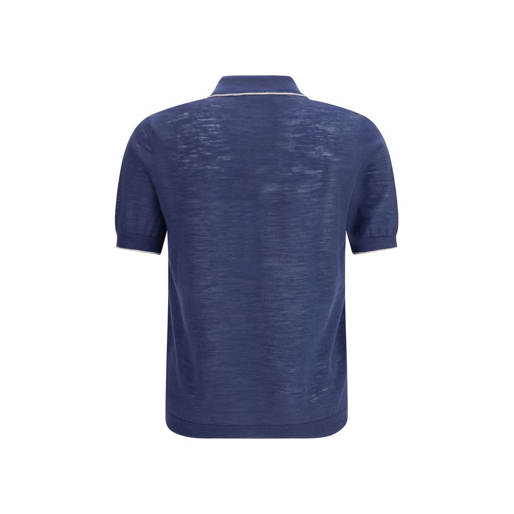 Brooksfield Blue Linen Polo Shirt - Lightweight & Versatile