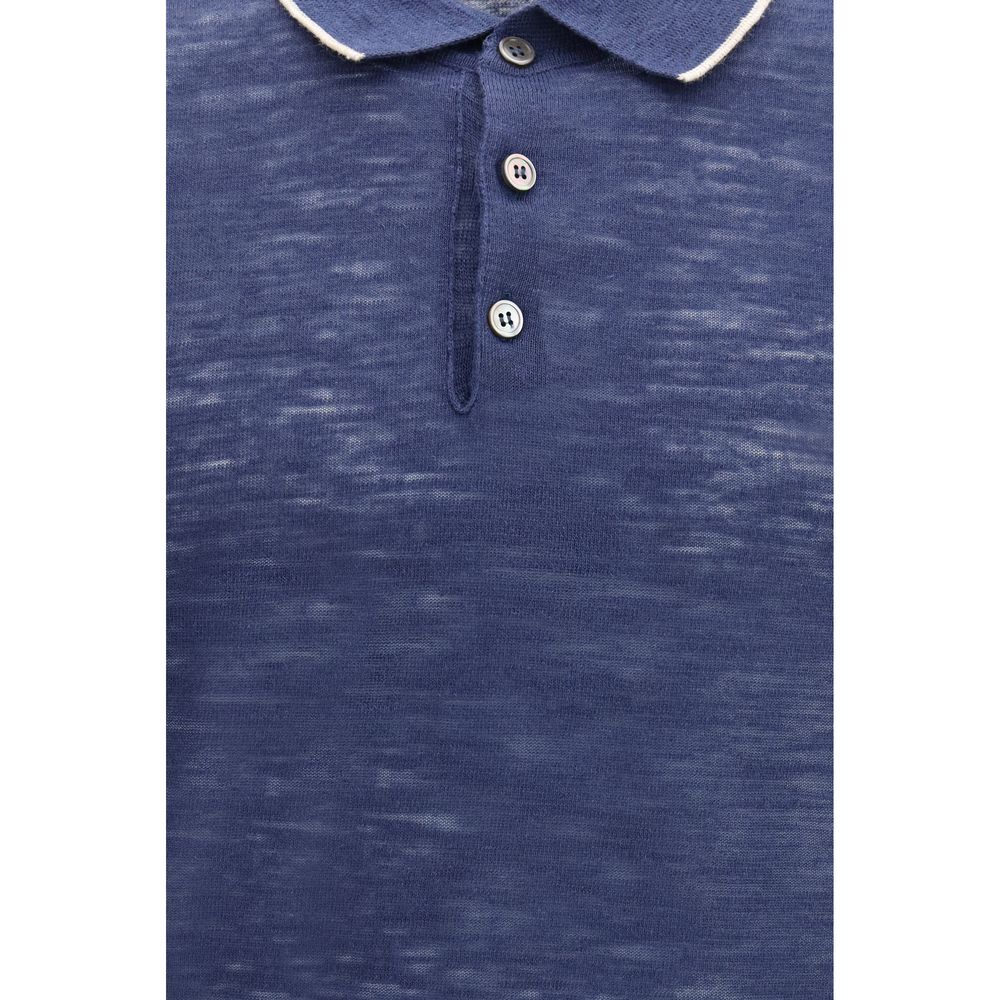 Brooksfield Blue Linen Polo Shirt - Lightweight & Versatile