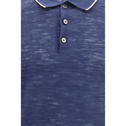Brooksfield blauw linnen poloshirt