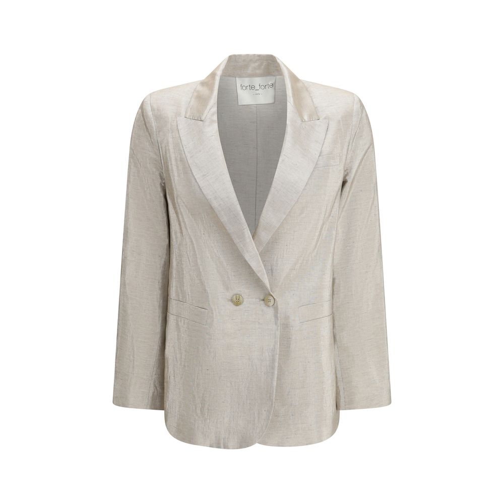 Forte_Forte Silver Cotton Blazer - Elegant Double-Breasted Design