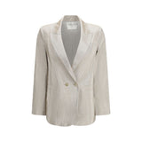 Forte_Forte Silver Cotton Blazer - Elegant Double-Breasted Design