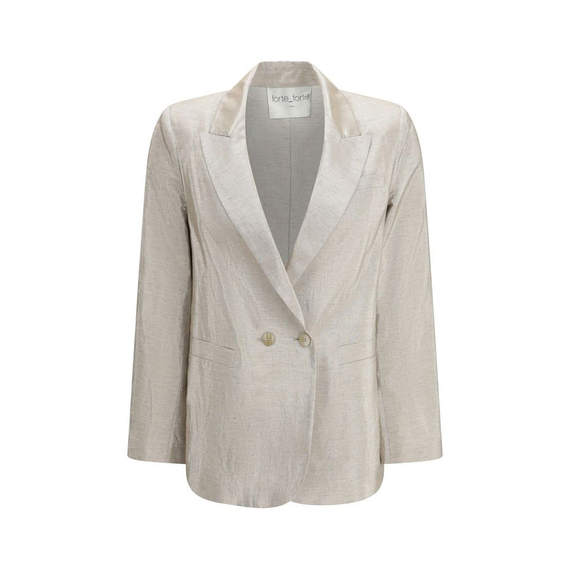Forte_Forte Silver Cotton Blazer - Elegant Double-Breasted Design
