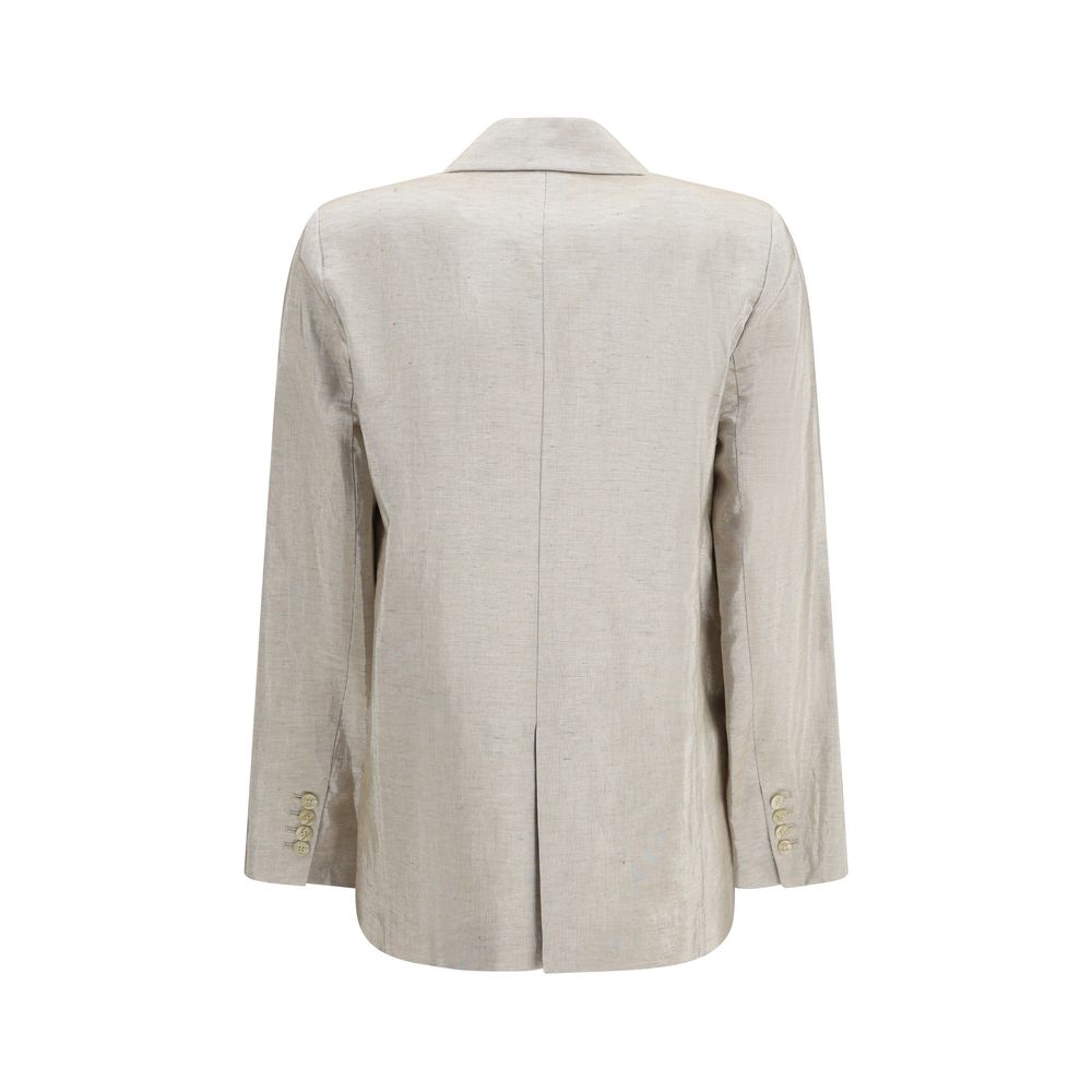 Forte_Forte Silver Cotton Blazer - Elegant Double-Breasted Design
