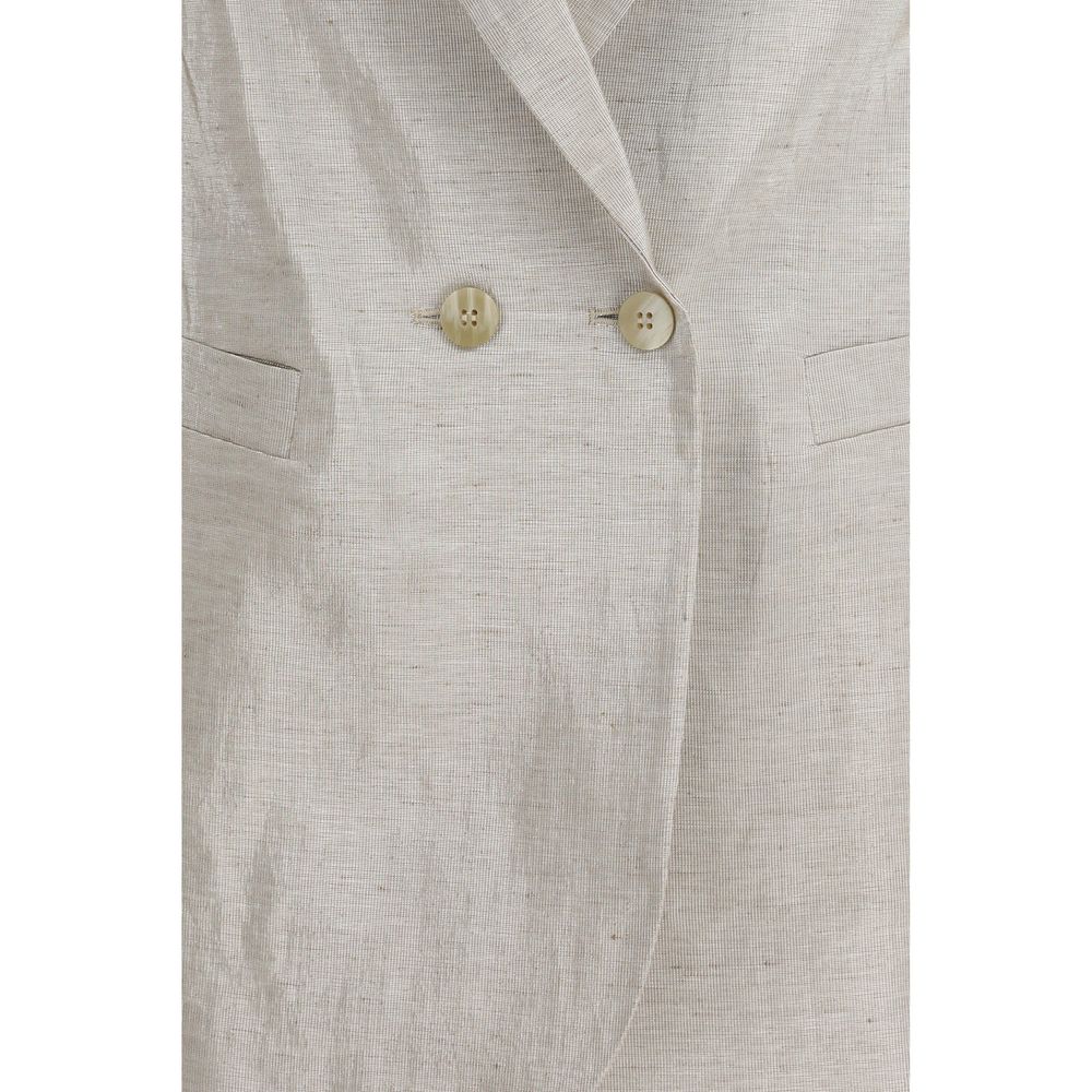 Forte_Forte Silver Cotton Blazer - Elegant Double-Breasted Design