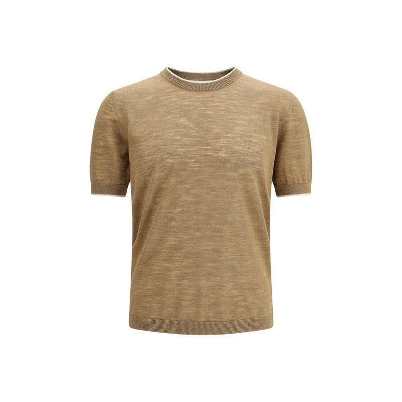 Brooksfield Beige Linnen Overhemd Korte Mouw