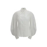 Brunello Cucinelli White Cotton Blouse with Lantern Sleeves