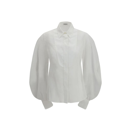 Brunello Cucinelli White Cotton Blouse with Lantern Sleeves