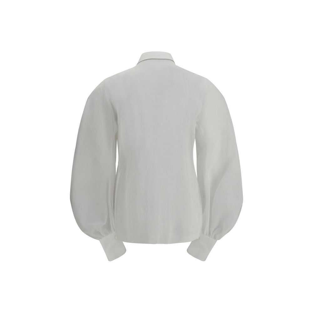 Brunello Cucinelli White Cotton Blouse with Lantern Sleeves