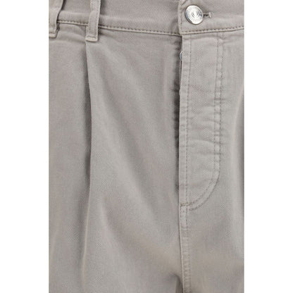 Pantalon décontracté en coton marron Brunello Cucinelli