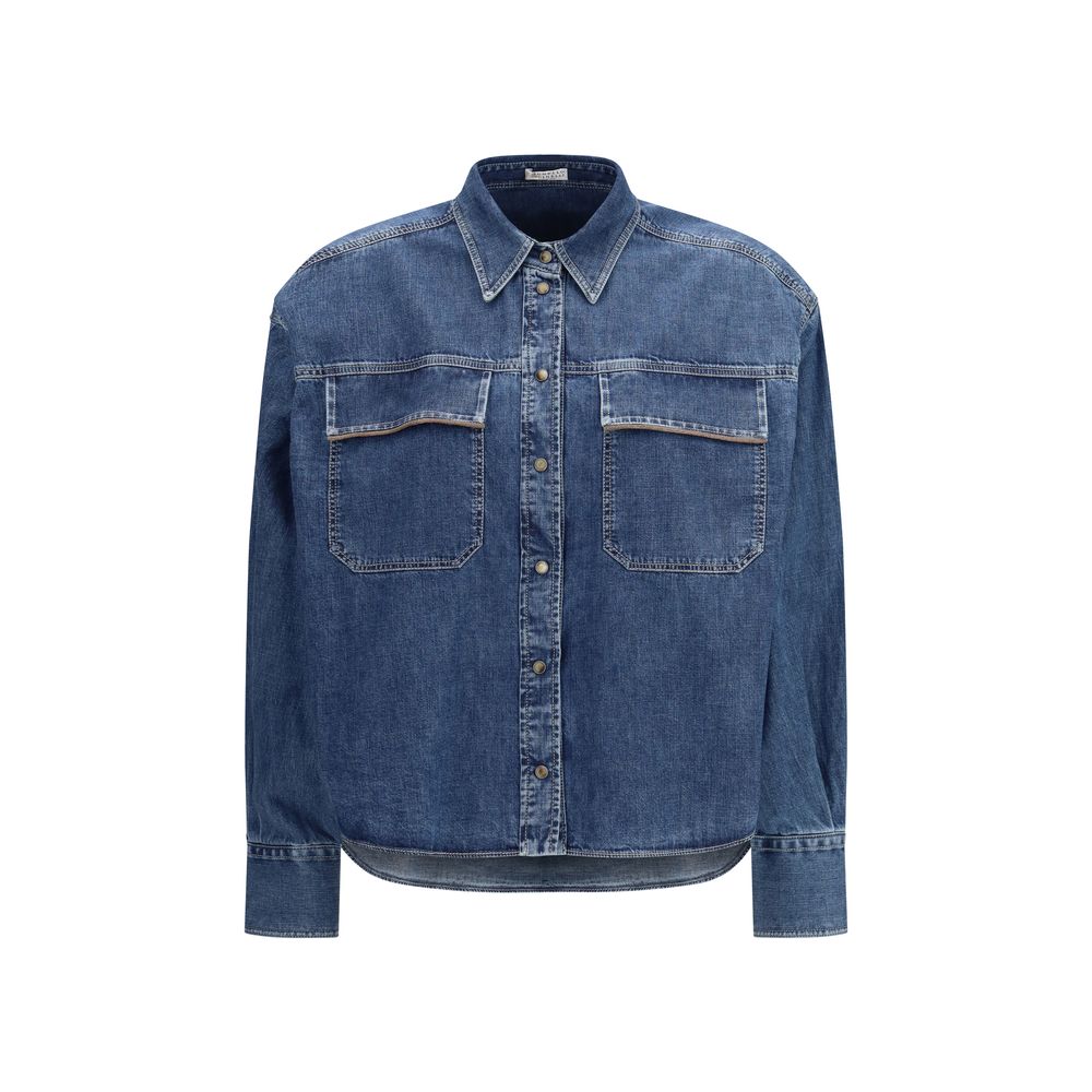 Brunello Cucinelli Blue Denim Shirt with Jewel Details