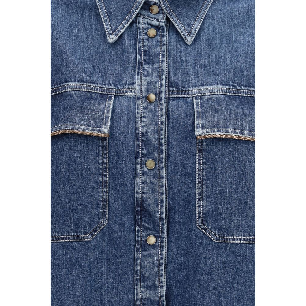 Brunello Cucinelli Blue Denim Shirt with Jewel Details