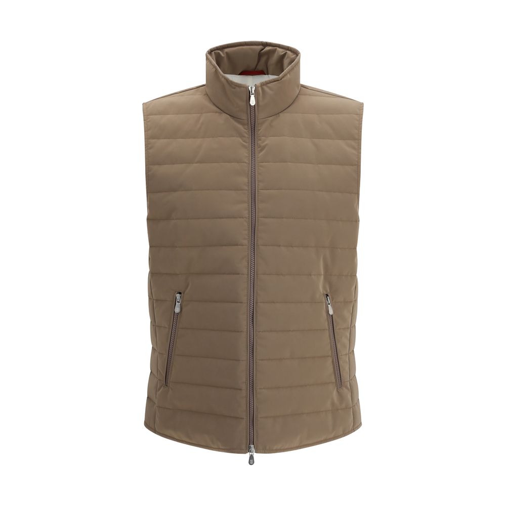 Brunello Cucinelli Beige Quilted Sleeveless Jacket for Men