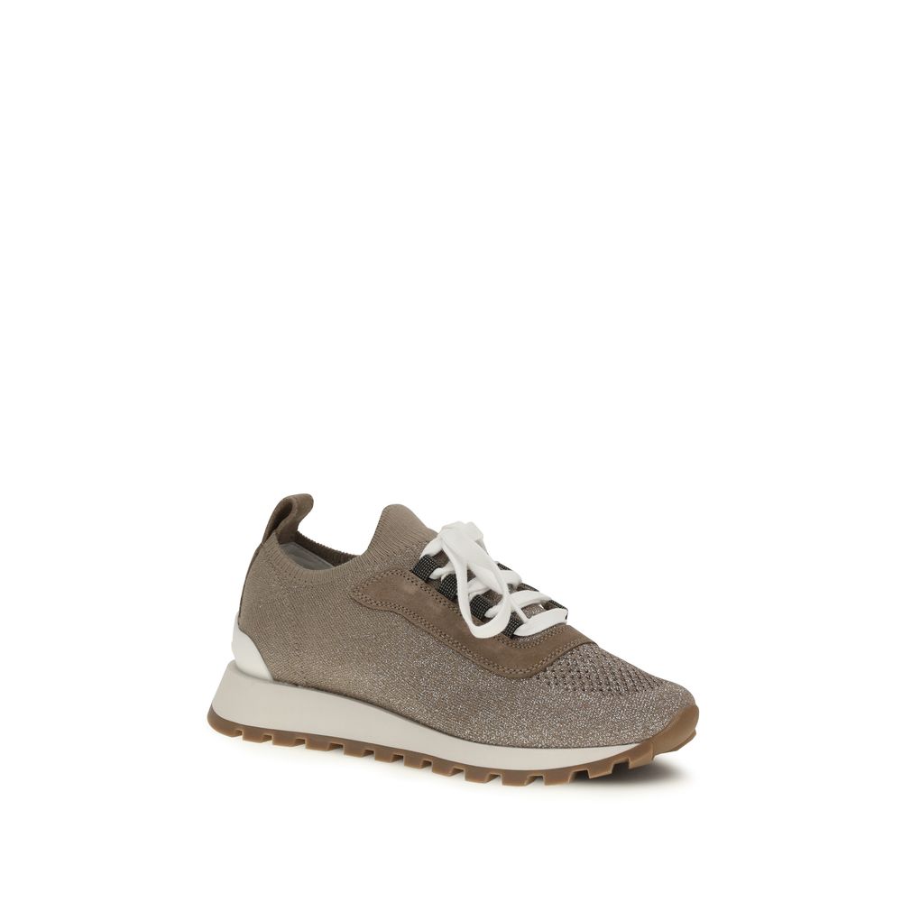 Brunello Cucinelli Beige Cotton Chunky Sneakers for Women