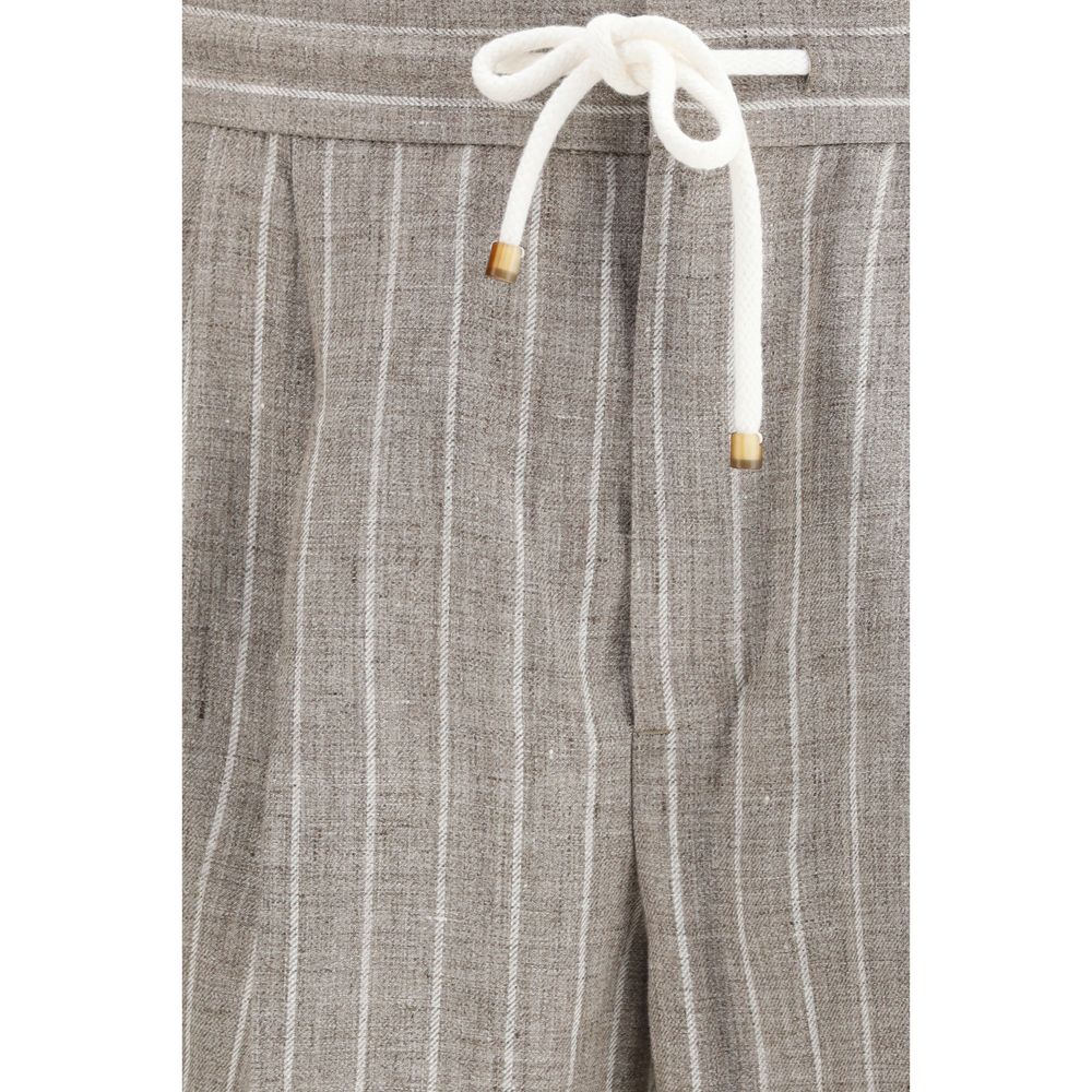 Brunello Cucinelli Beige Linen Casual Pants for Men