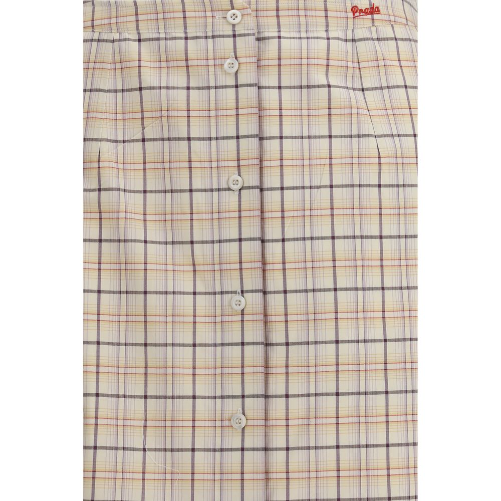 Prada Multicolor Cotton Midi Skirt - Checked Poplin Design