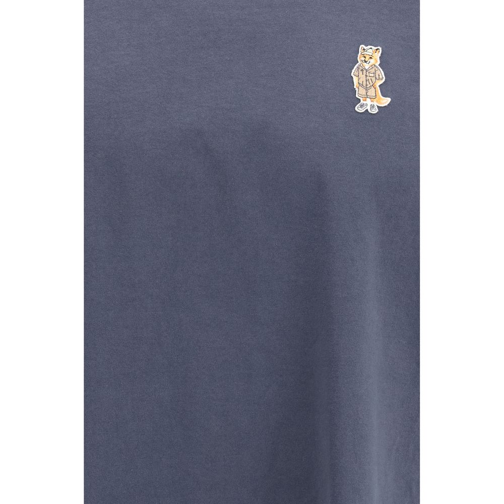 Maison Kitsuné Blue Cotton T-Shirt with Dressed Fox