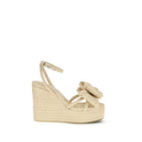 MACH & MACH Beige Raffia Wedge Sandals for Women