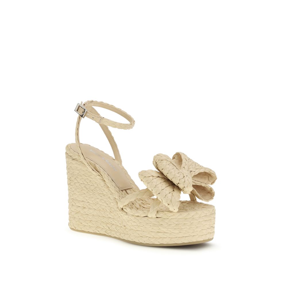 MACH & MACH Beige Raffia Wedge Sandals for Women