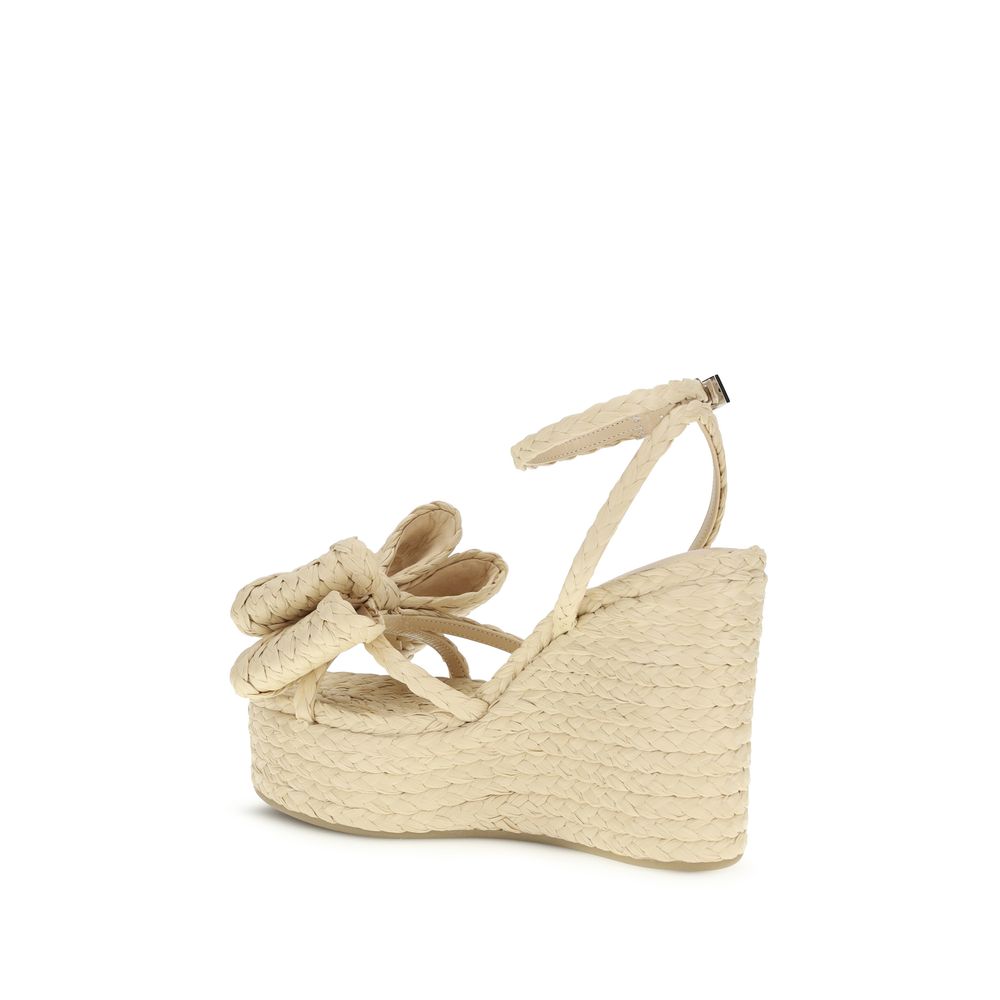 MACH & MACH Beige Raffia Wedge Sandals for Women
