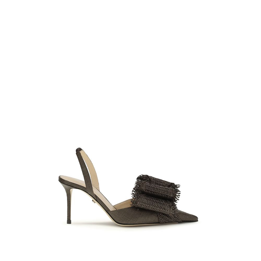 MACH & MACH Brown Raffia Pumps for Elegant Occasions