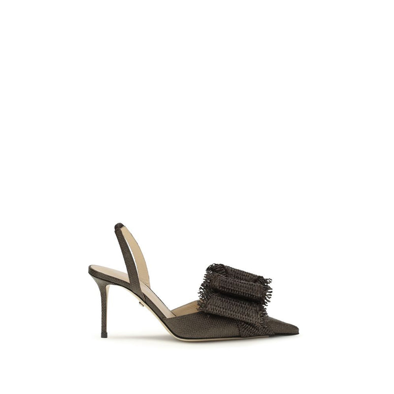 MACH & MACH Brown Raffia Pumps - Elegant Slingback Design