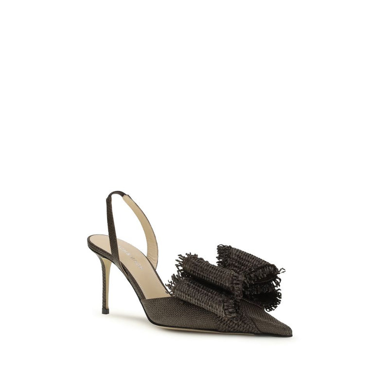MACH & MACH Brown Raffia Pumps - Elegant Slingback Design