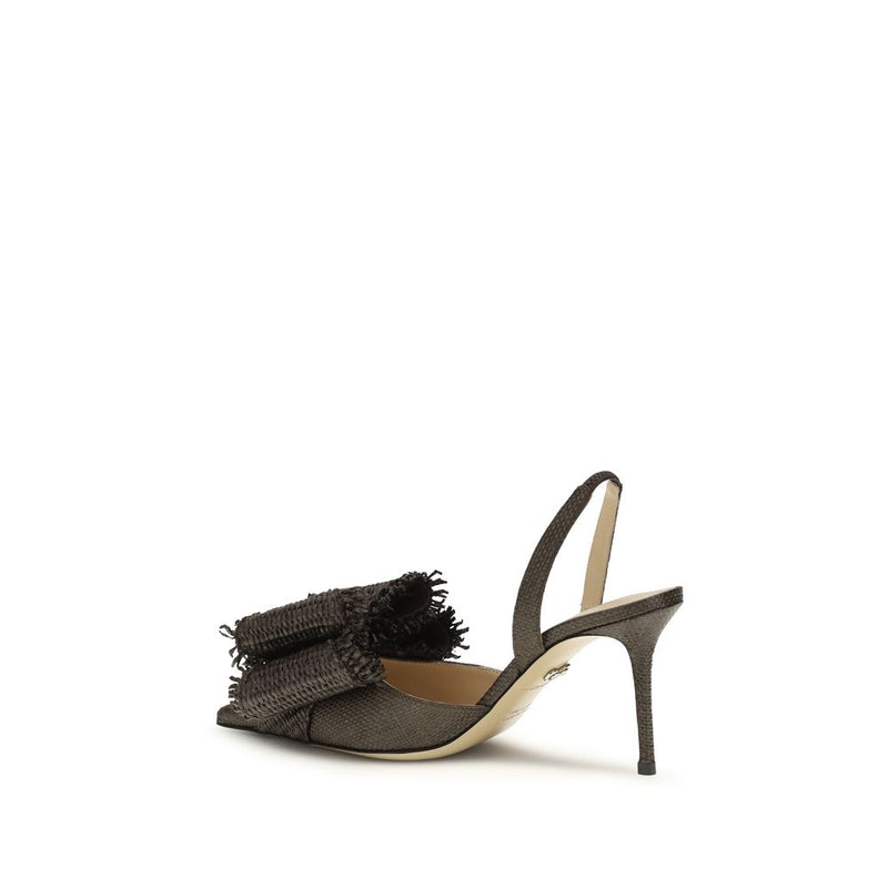 MACH & MACH Brown Raffia Pumps - Elegant Slingback Design