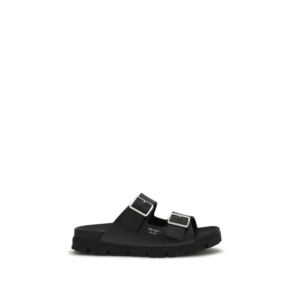 Prada Black Calf Leather Bos Taurus Sandals for Men
