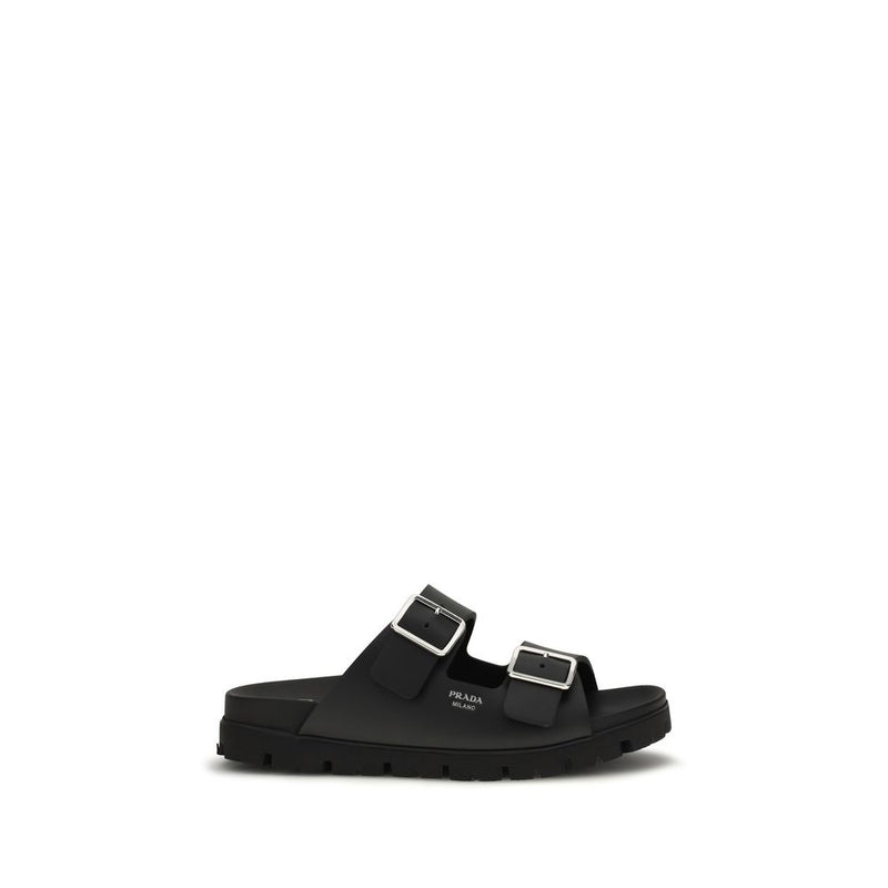 Prada Black Calf Leather Bos Taurus Sandals for Men