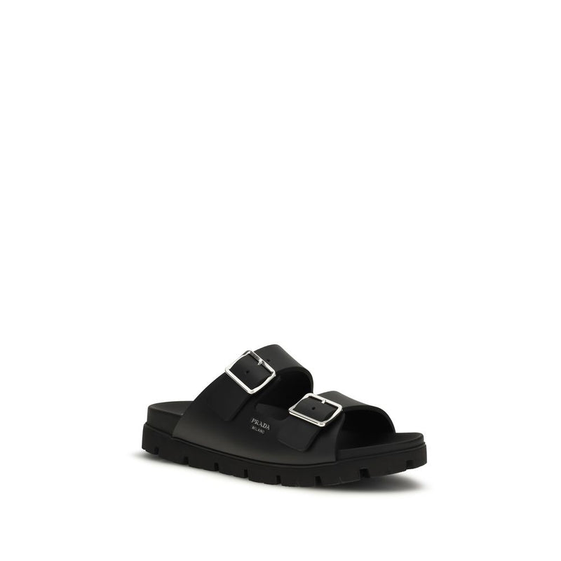 Prada Black Calf Leather Bos Taurus Sandals for Men