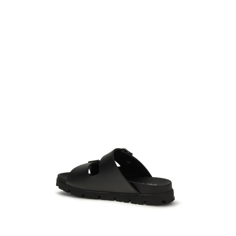 Prada Black Calf Leather Bos Taurus Sandals for Men