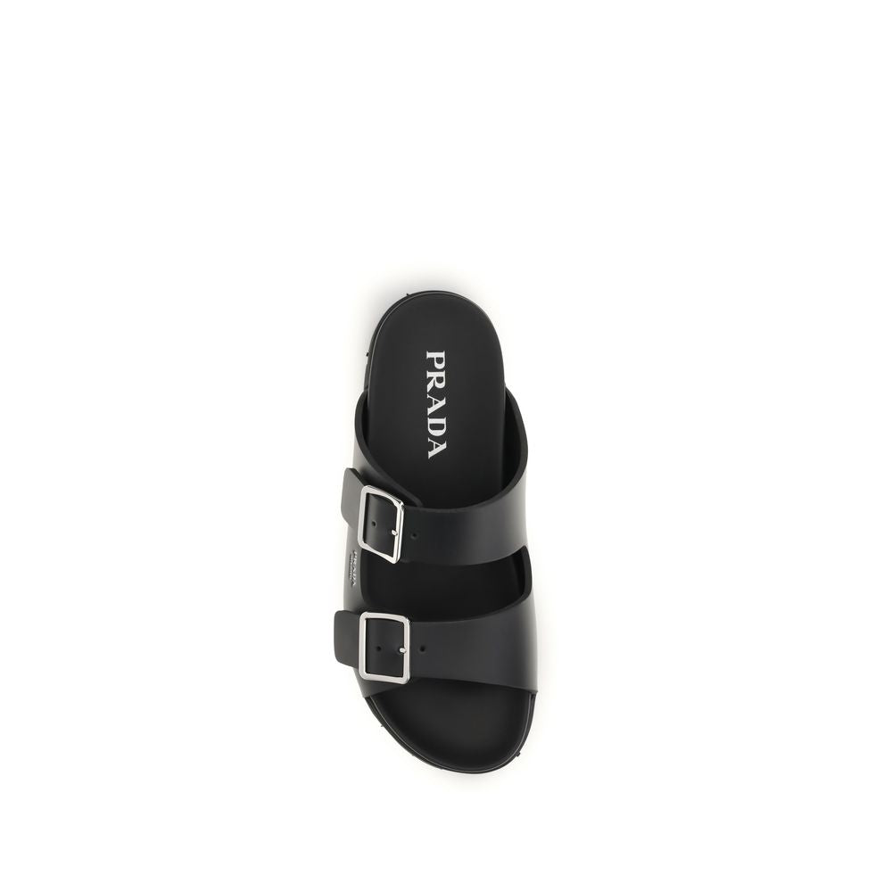 Prada Black Calf Leather Bos Taurus Sandals for Men