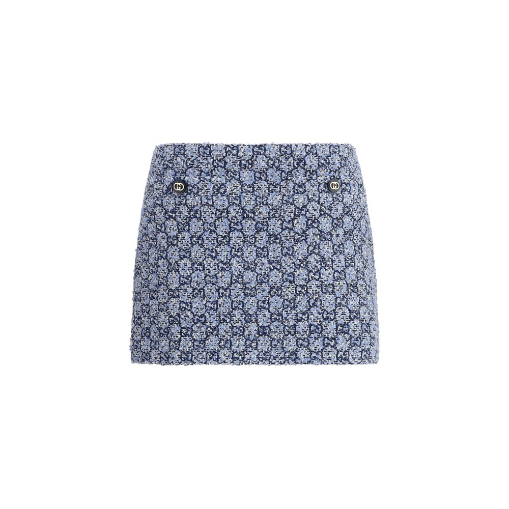 Gucci Blue GG Tweed Mini Skirt with Belt Loops