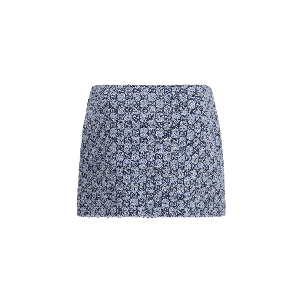 Gucci Blue GG Tweed Mini Skirt with Belt Loops