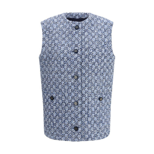 Gucci Blue Cotton Sleeveless Jacket - GG Tweed Vest