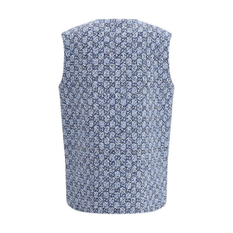 Gucci Blue Cotton Sleeveless Jacket - GG Tweed Vest