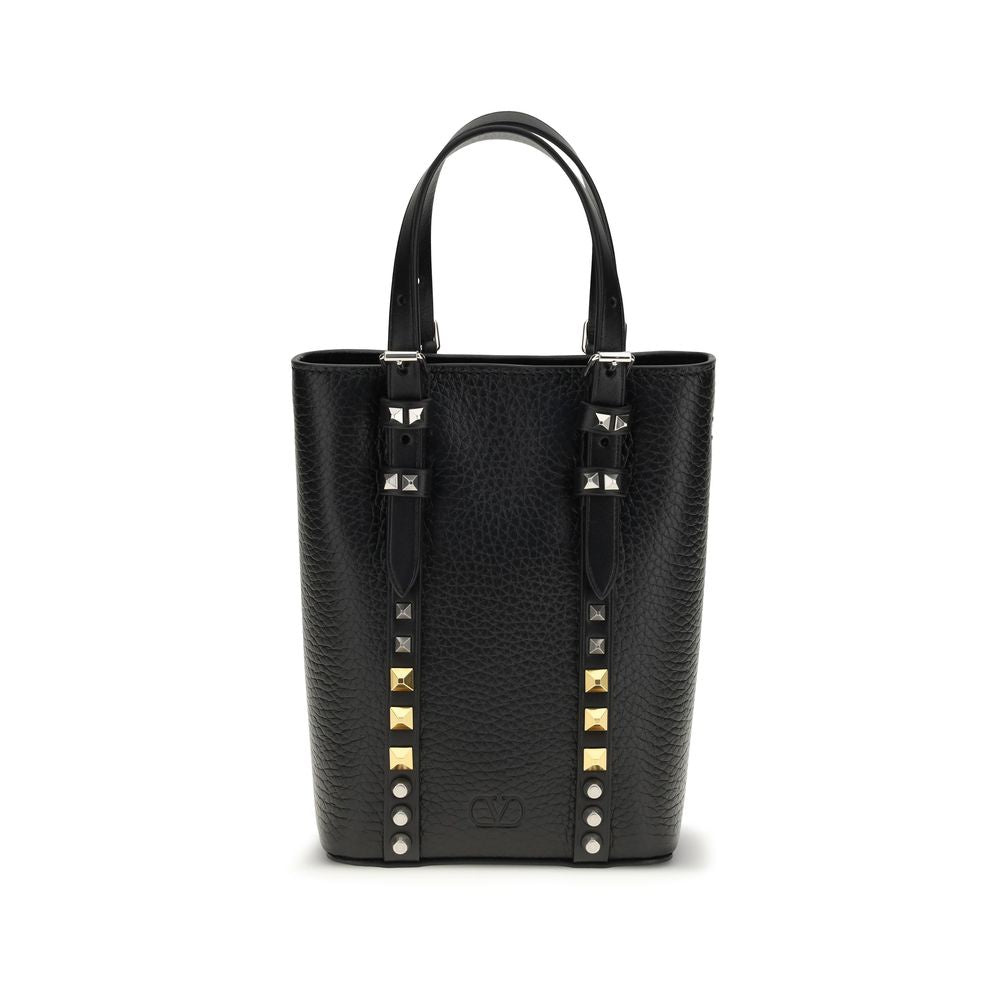 Valentino Garavani Black Calf Leather Rockstud Mini Bucket Bag