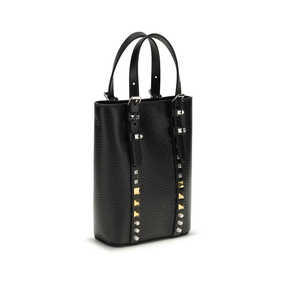 Valentino Garavani Black Calf Leather Rockstud Mini Bucket Bag