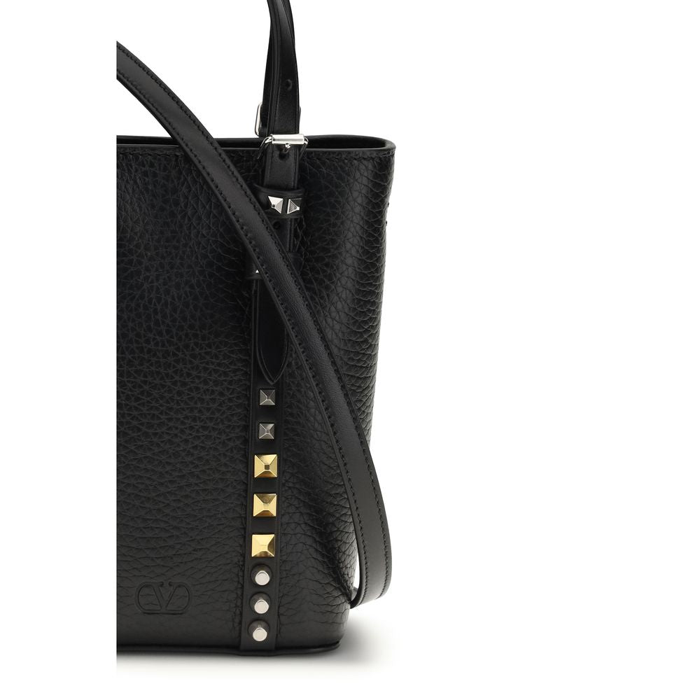 Valentino Garavani Black Calf Leather Rockstud Mini Bucket Bag