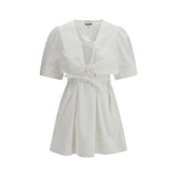 Ganni White Cotton Casual Dress with Deep V-Neckline
