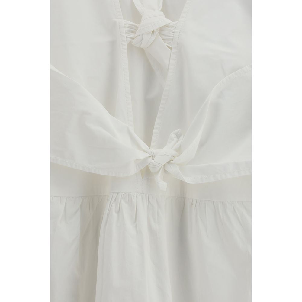 Ganni White Cotton Casual Dress with Deep V-Neckline